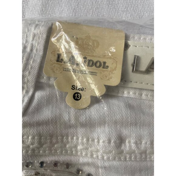 L.A. Idol USA White Bootcut Jeans W/ Embellished Pockets Size 13 - Picture 2 of 10